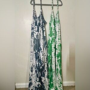 Pair of Tie-Dye One Piece Soft Overalls Oversized Plus 5X Blue & Green